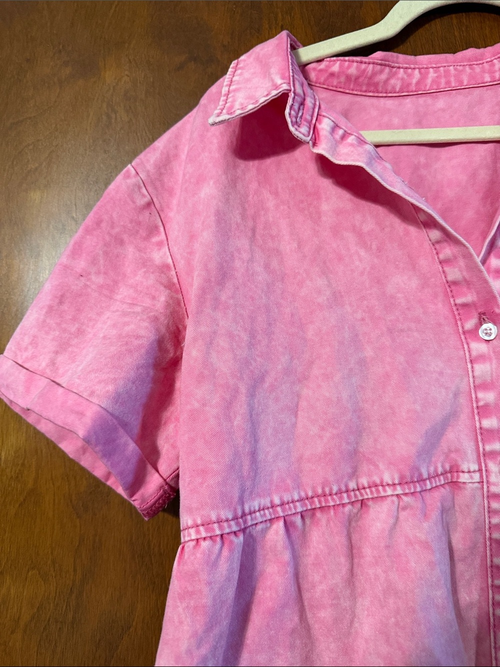 Pink Button-Front Short Sleeve Shirt Dress - Picture 5 of 7